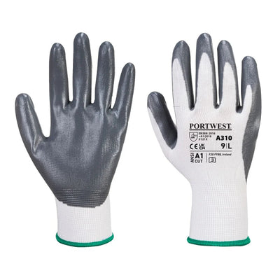 A310 Nitrile Work Gloves Flexible Grip Gray/White, Medium- Bannav S Bannav LLC